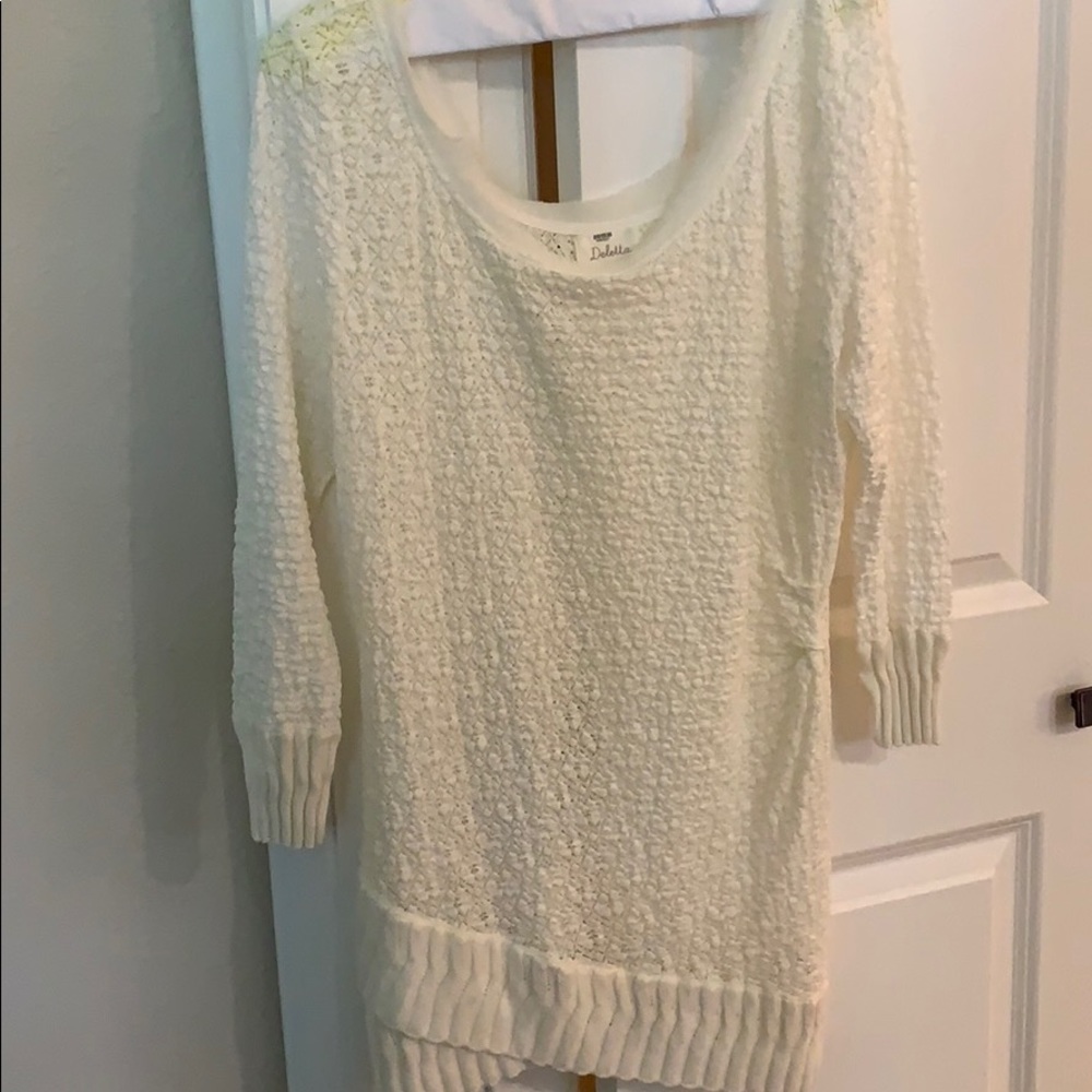 Deletta Anthropologie crossover lace tunic top